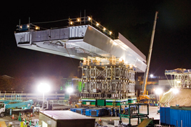 LED balloon light towers illuminate a high way maintenance work.